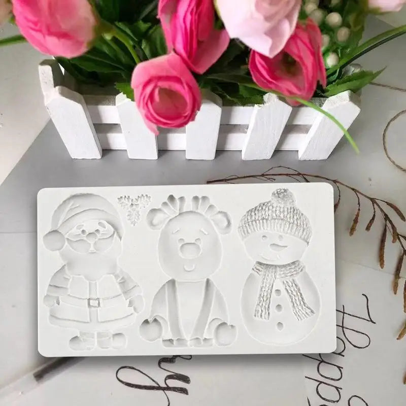 3D Christmas Silicone Mold – Santa, Snowman & Reindeer Silicone Baking Mold Babs white