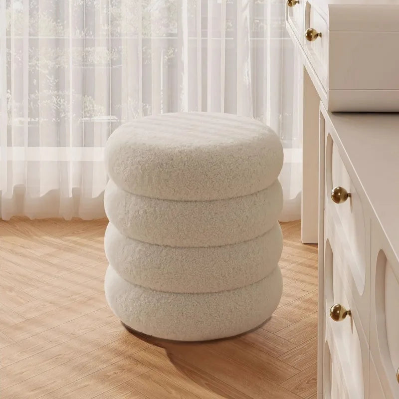 Modern Lambswool Round Stool – Luxury Bedroom & Vanity Seat Decorative Round Stool Babs