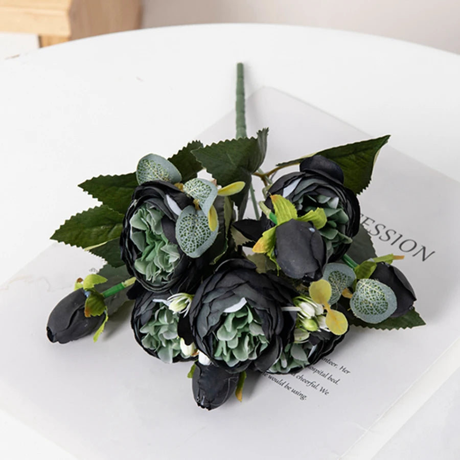 Silk Peony Bouquet – Artificial Flowers for Home & Wedding Artificial Flower Bouquet Babs black 1pc
