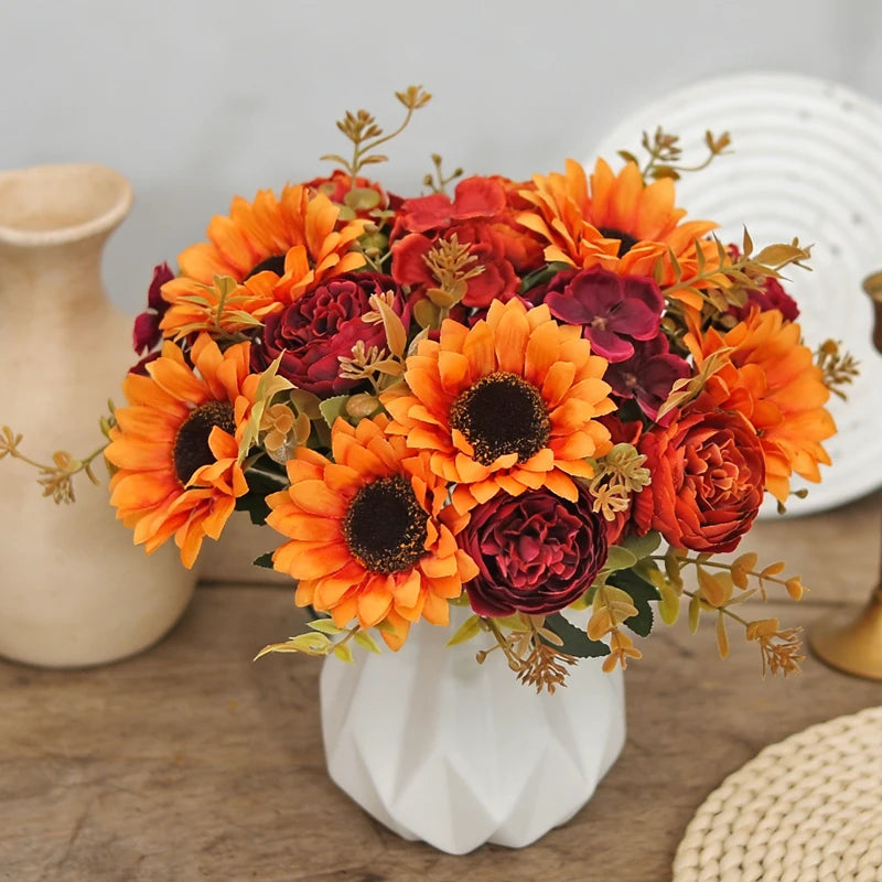 Silk Sunflower & Peony Artificial Flowers | Wedding & Home Decor Artificial Flower Stems Babs