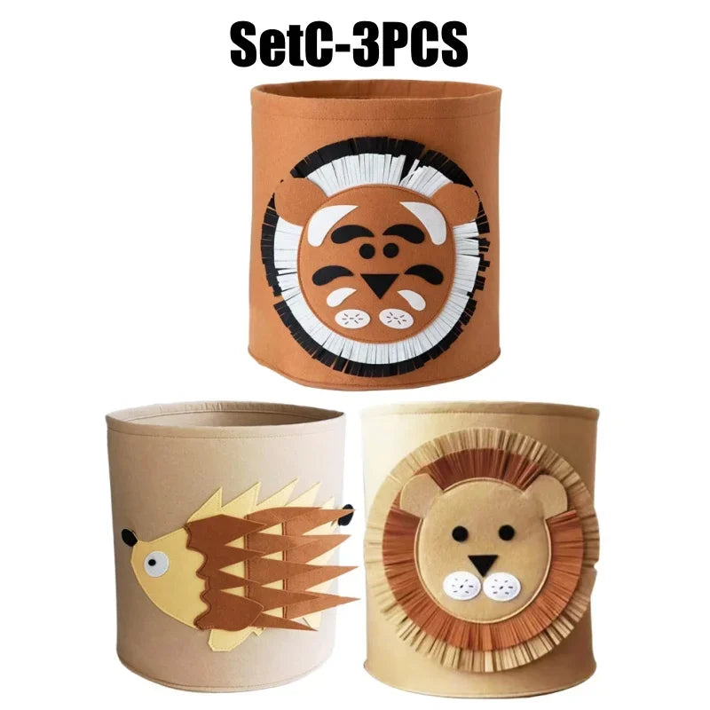 Foldable Cartoon Kids Felt Storage Basket & Toy Organizer Kids Storage Basket Babs SetC-3PCS 35x35CM