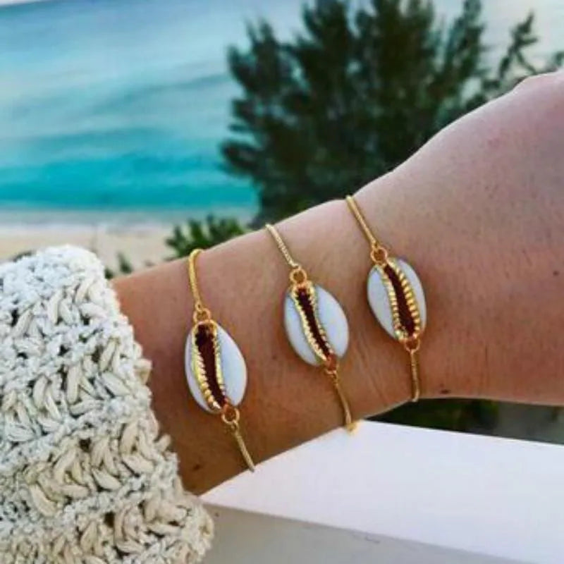 Women's Natural Shell Gold-Plated Strand Bangle Bracelet Shell Bangle Bracelet Babs