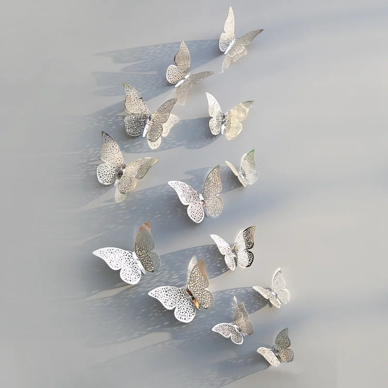 12Pcs 3D Butterfly Wall Stickers – Kids Room & Home Decor Wall Sticker Decals Babs silver2