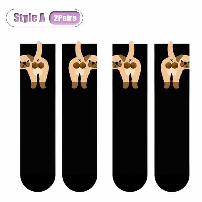 3D Dog Egg Novelty Crew Socks – Fun Couples Mid-Calf Novelty Crew Socks Babs Style A-2Pairs 35-39