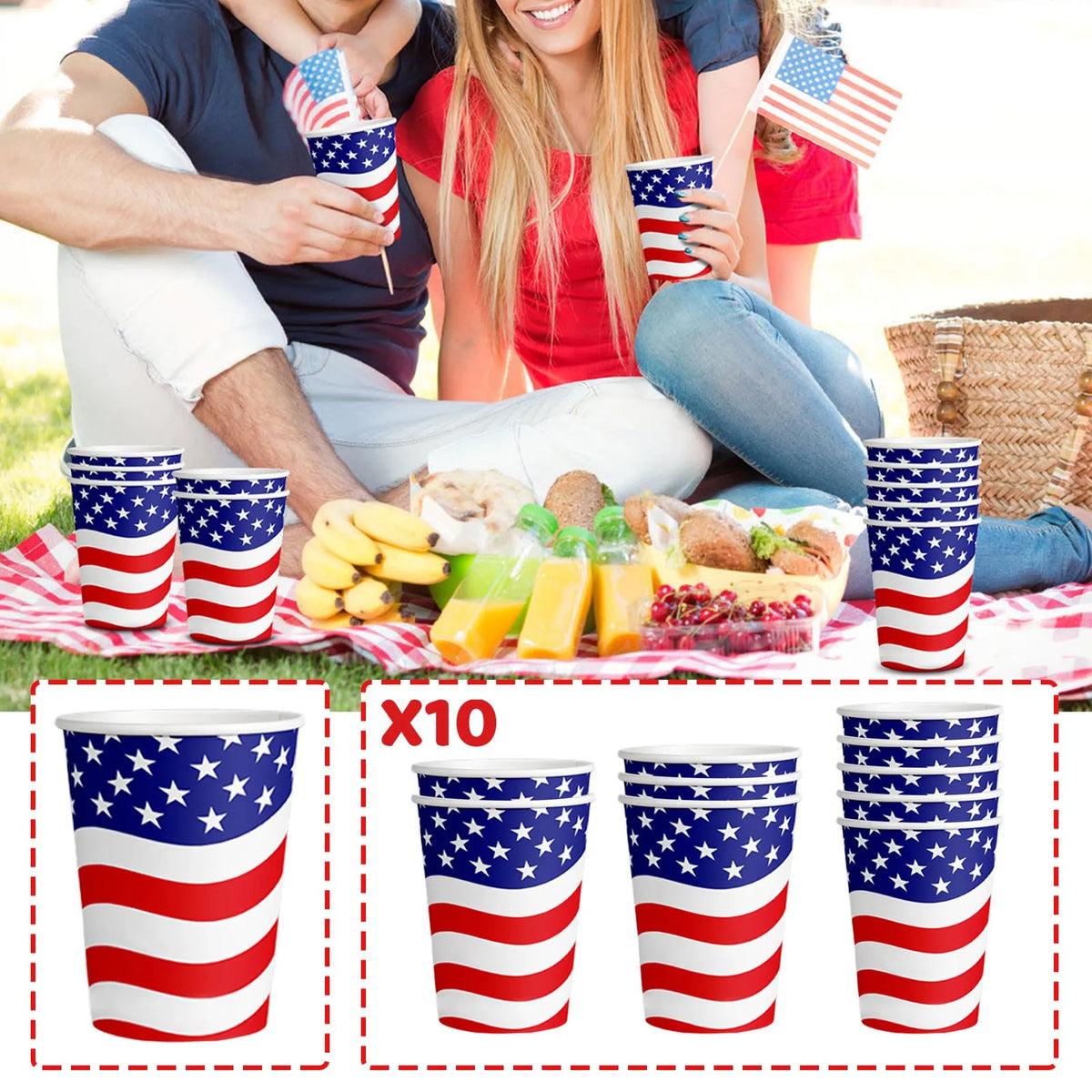 10-Pack Independence Day Paper Cups | American Flag Party Cups Disposable Party Cups Babs