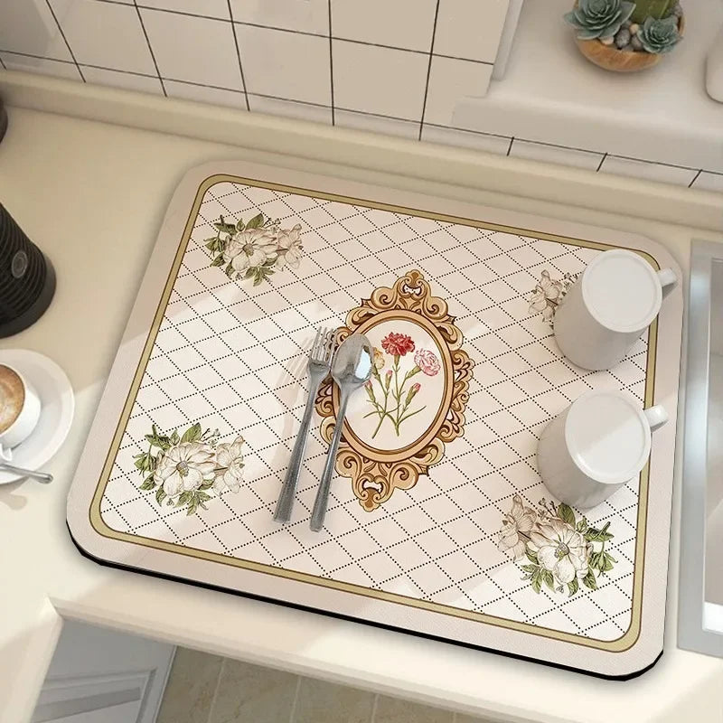 Diatom Mud Coffee Machine Mat – Quick-Dry Dish Drying Pad Dish Drying Mat Babs Rose-White 40X50CM
