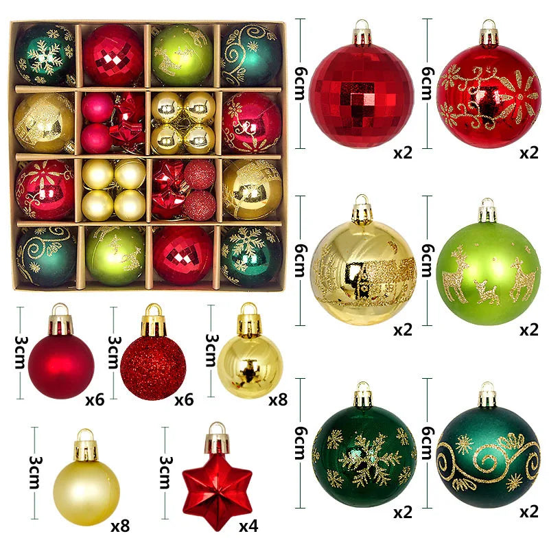 Christmas Ball Ornament Set – Snowflake Xmas Tree Decorations 2025 Christmas Ornament Set Babs 44Pcs-G as picture