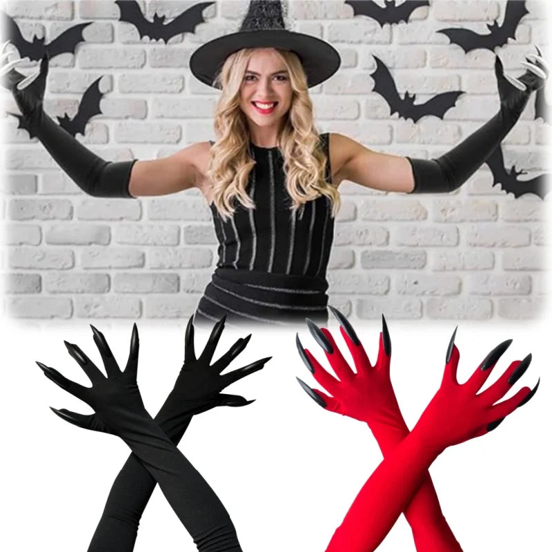 Scary Witch Claw Halloween Gloves – Long Nail Costume Mittens Halloween Costume Gloves Babs