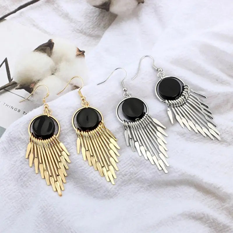 Classic Chain Drop Earrings – Vintage Long Alloy Gold & Silver Drop Earrings Babs