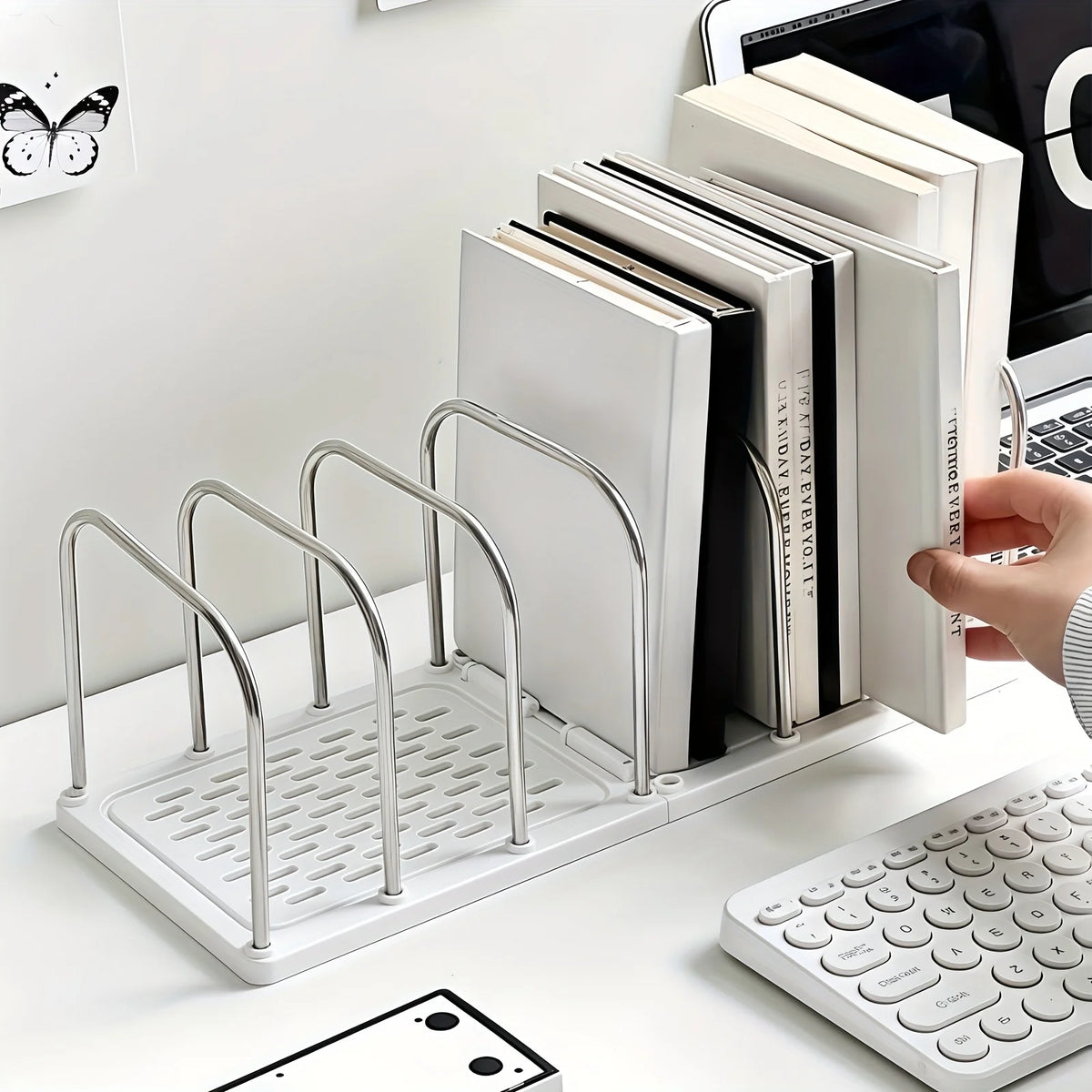 Foldable Desk Bookshelf – Stainless Steel & PP Anti-Slip Rack Desk Book Rack Babs