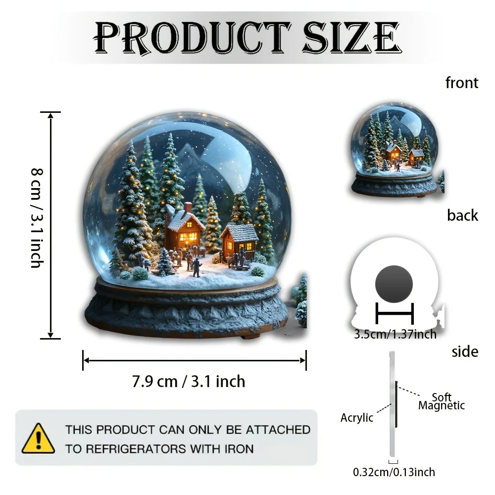 Winter Snow Globe Acrylic Magnet – Christmas Village Decor Decorative Magnet Babs Blue