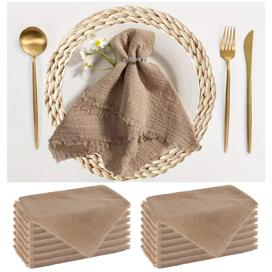 10Pcs Rustic Gauze Cloth Napkins – Wedding & Party Table Decor Cloth Napkins Babs