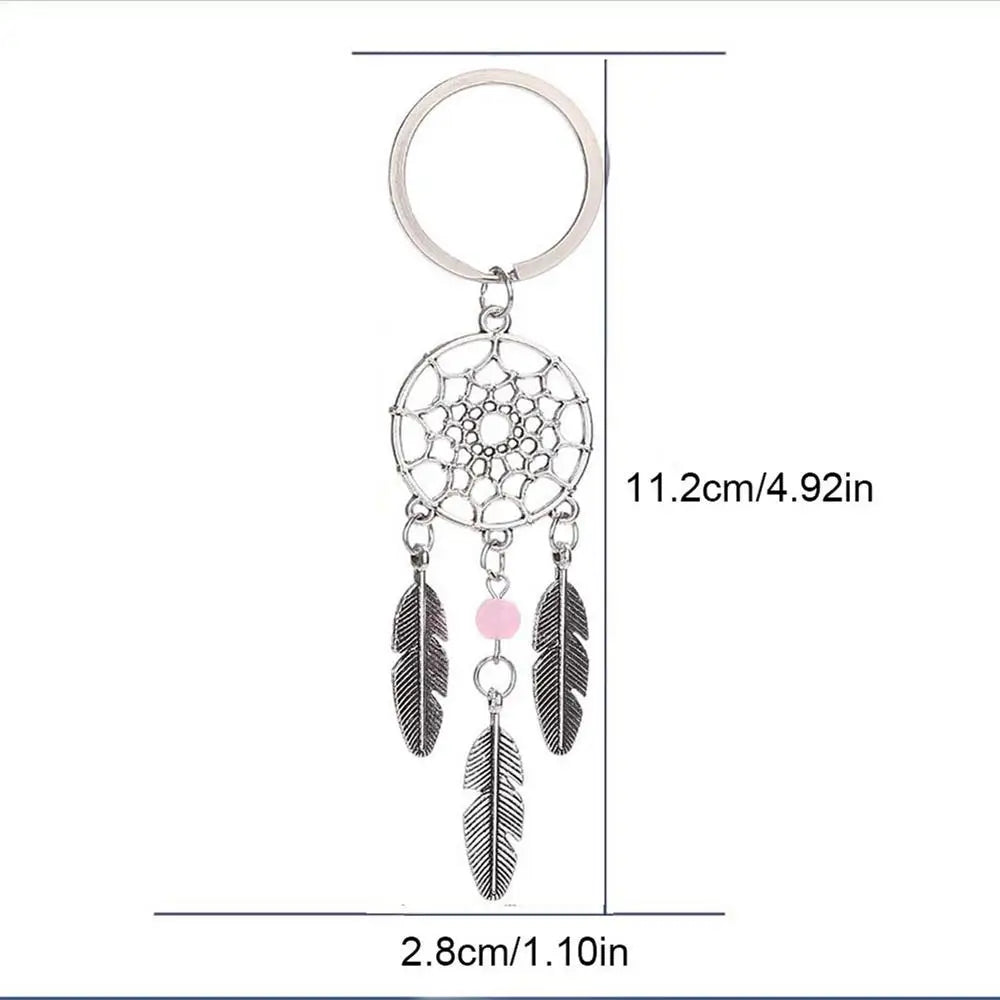 Bohemian Dreamcatcher Keychain – Pink Beads & Feathers Decorative Keychain Babs Pink