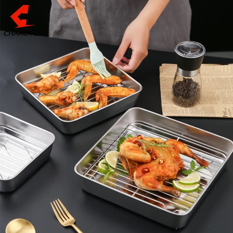 Square Stainless Steel Baking Tray with Grid Rack | Nonstick Baking Tray & Rack Babs
