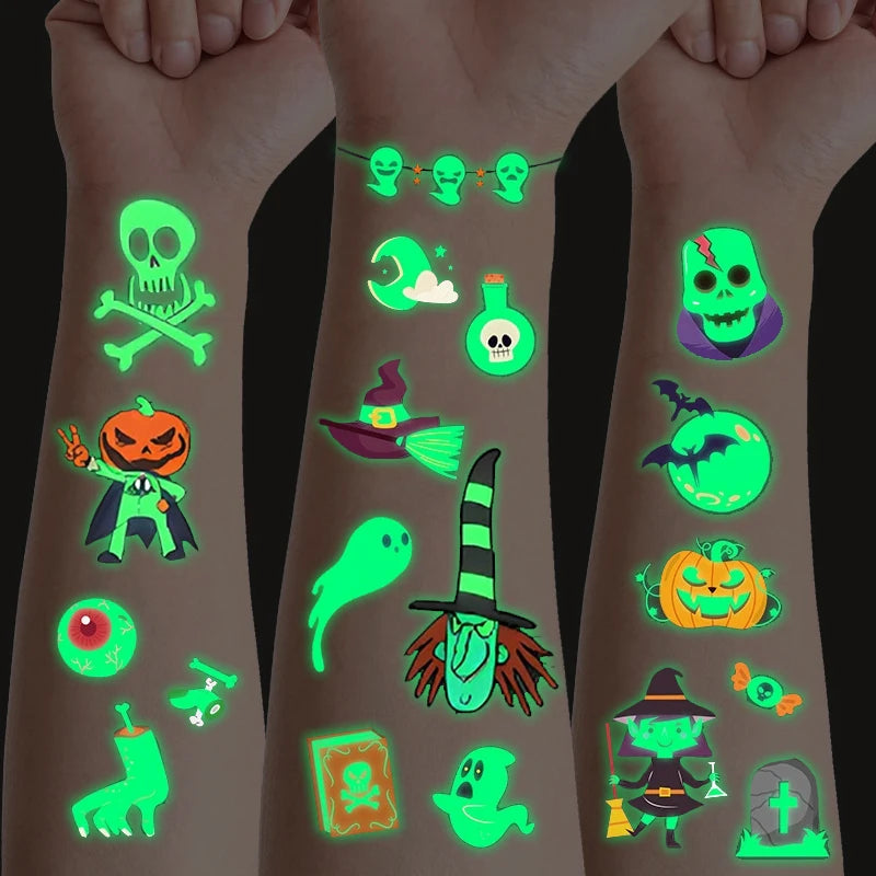 Halloween Glow-in-the-Dark Tattoo Stickers – 10 Sheets, Kids & Adults Halloween Tattoo Stickers Babs