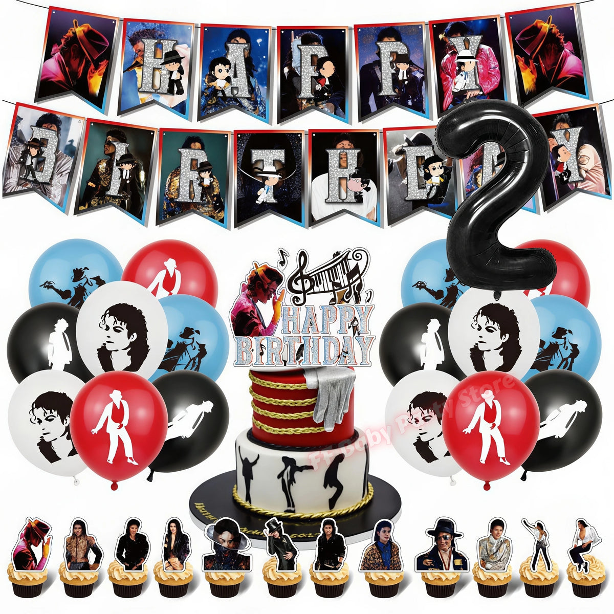 MJ Pop King Birthday Party Decorations – Balloon, Banner & Topper Party Decoration Set Babs 32pcs Number-2
