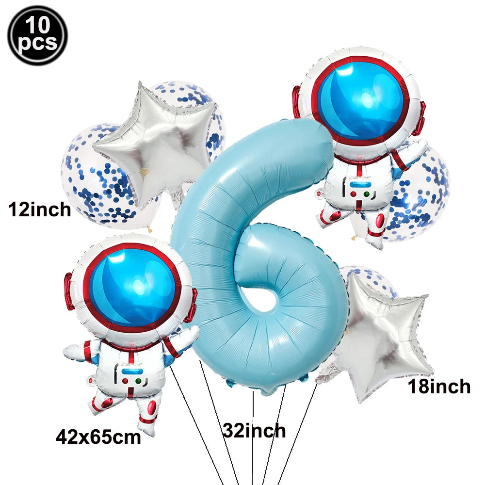 Space Theme Birthday Balloon Set – Astronaut Rocket 32" Numbers