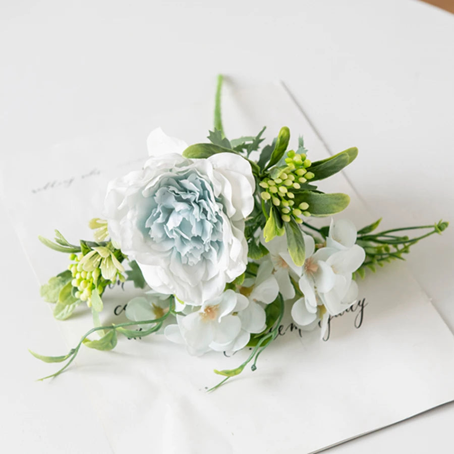 Silk Peony & Hydrangea Artificial Bouquet | Wedding & Home Decor Artificial Flower Bouquet Babs Blue 2 pcs