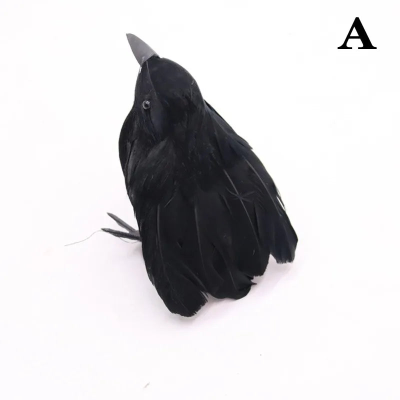 Realistic Black Crow Halloween Decoration Flocked Feather Prop Halloween Decoration Babs Spread Crow