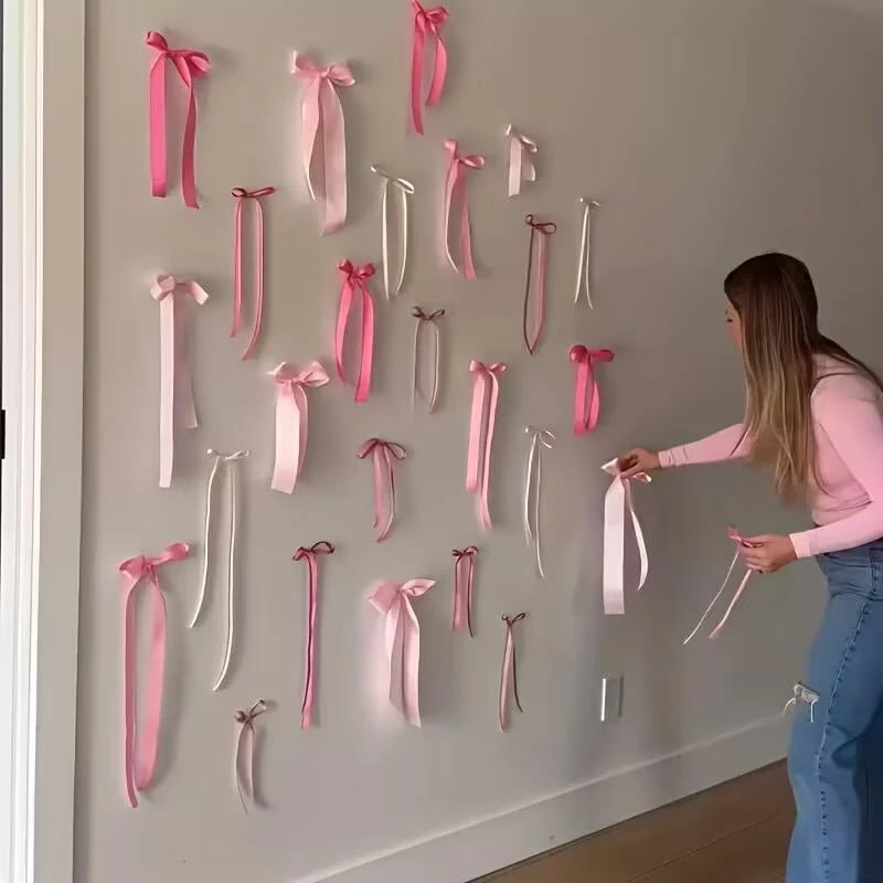 20-Piece Pink Bow Wall Decor – DIY Ribbon Bow Garland Set Party Wall Decor Babs