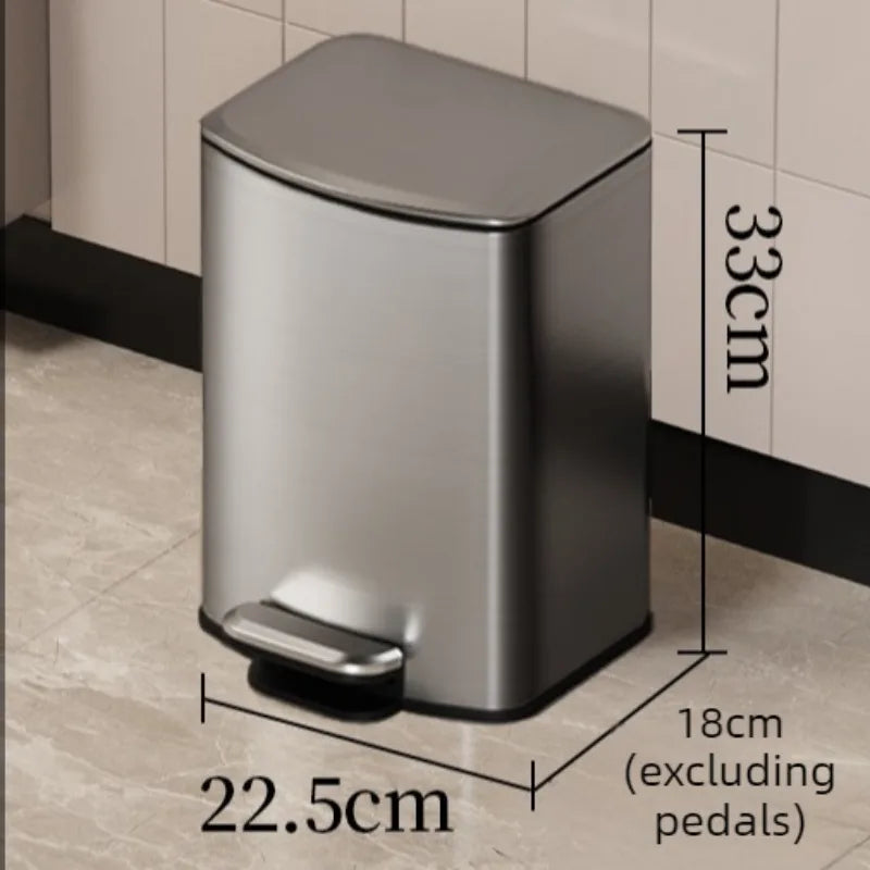 Stainless Steel Pedal Trash Can – 8L Rectangular Dustbin Pedal Trash Can Babs 8L-Silver