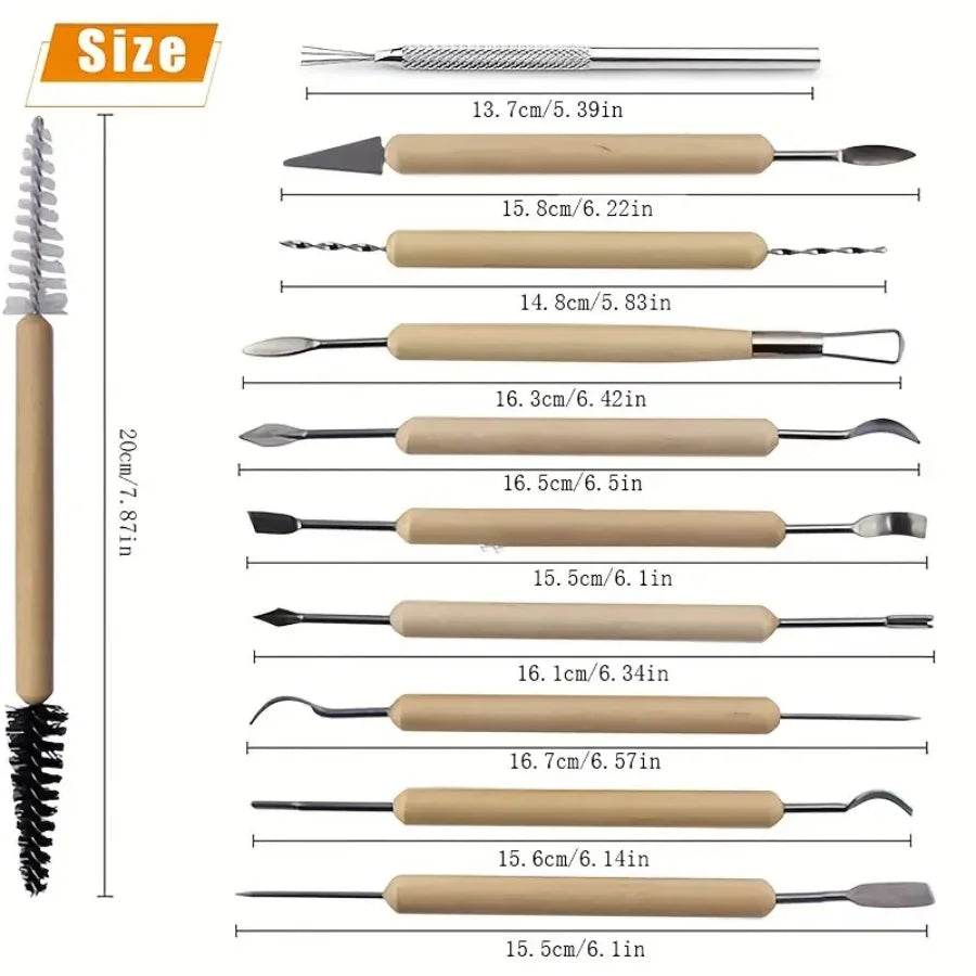 11Pcs Clay Sculpting Pottery Carving Tool Set – Wood Handle Clay Sculpting Tool Set Babs