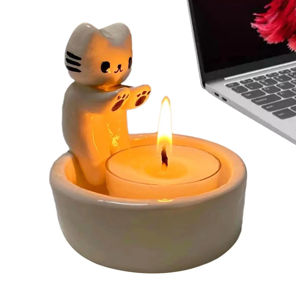 Cute Cat Candle Holder – Resin Kitten Desktop Décor & Gift Candle Holder Babs