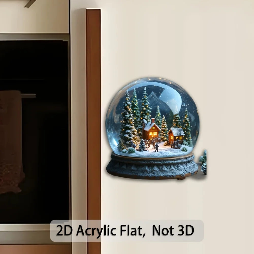 Winter Snow Globe Acrylic Magnet – Christmas Village Blue Décor Acrylic Decor Magnet Babs