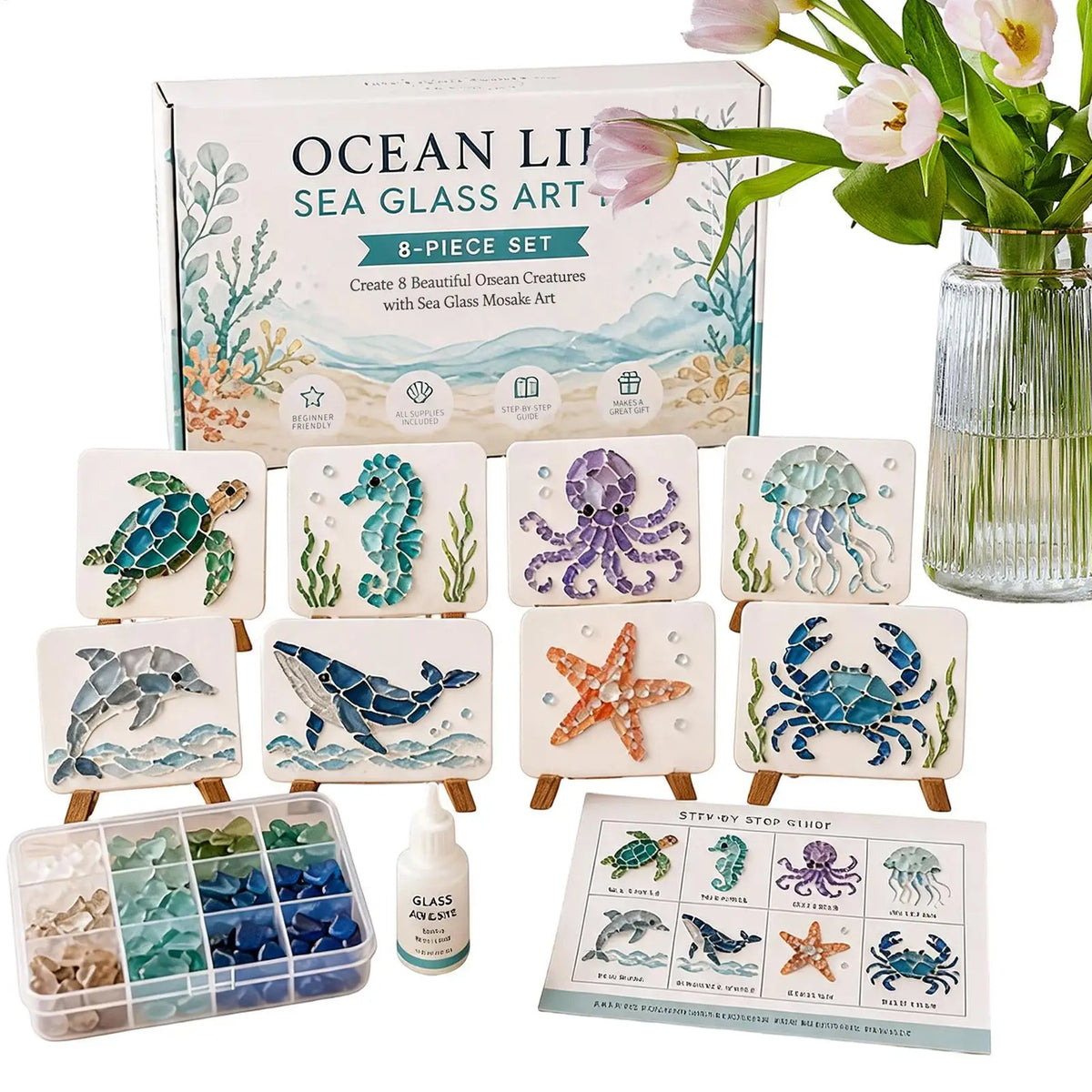 Garden Bloom Sea Glass Mosaic DIY Craft Kit – Floral & Butterfly Mosaic DIY Craft Kit Babs
