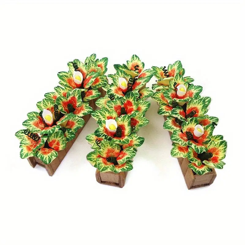 1:12 Miniature Clay Flower Bonsai – Wooden Box Home Decor Miniature Decor Ornament Babs