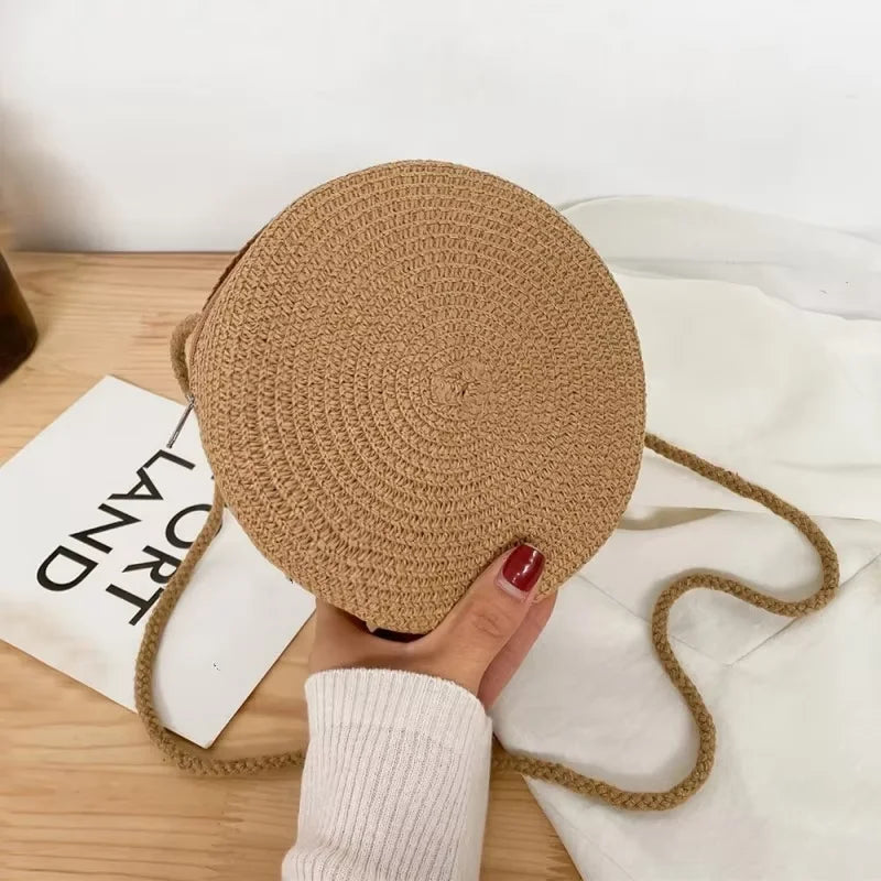 Round Straw Crossbody Bag – Minimalist Women's Summer Purse Straw Crossbody Bag Babs