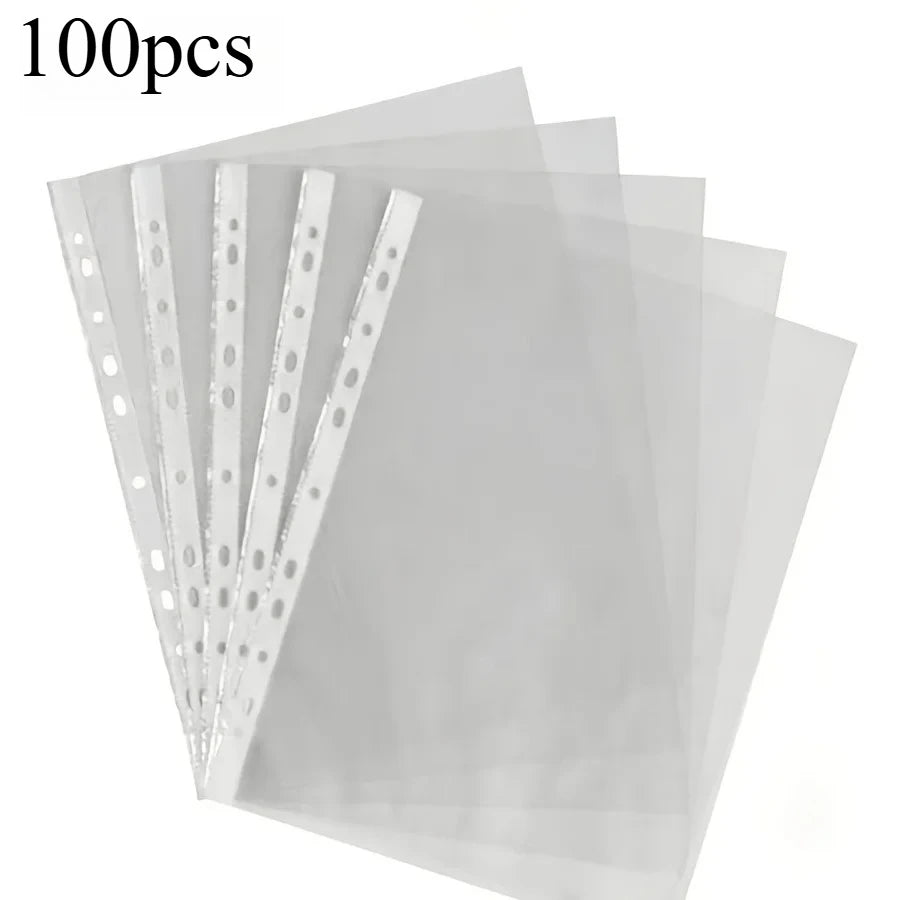 A4 11-Hole Clear PP Loose Leaf File Pockets | Document Sleeves File Pockets Babs 100pcs