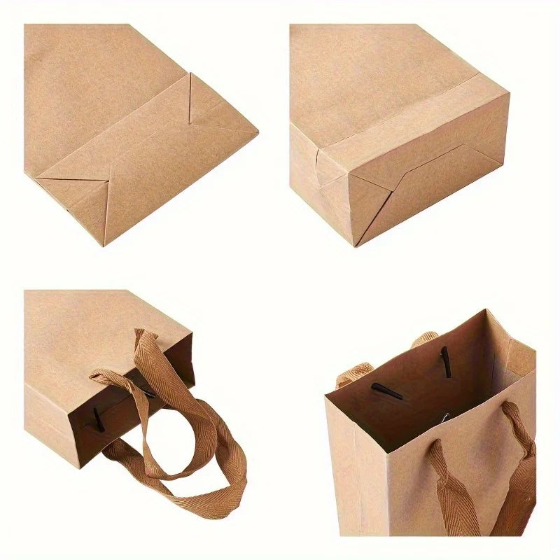 10pcs Brown Kraft Paper Bags with Nylon Handles | Gift & Shopping Kraft Paper Gift Bags Babs