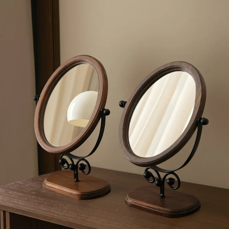 Oval Retro Makeup Mirror – HD 360° Rotating Wooden Frame Vanity Makeup Mirror Babs