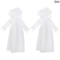 Large White Wedding Bows with Tulle Tails | Church Chair Car Décor Wedding Bow Decoration Babs 2Pcs