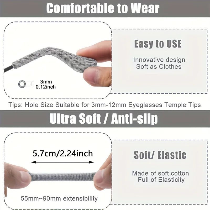 4 Pairs Soft Knit Glasses Ear Grip Covers – Anti-Slip Temple Tips Eyeglass Temple Covers Babs