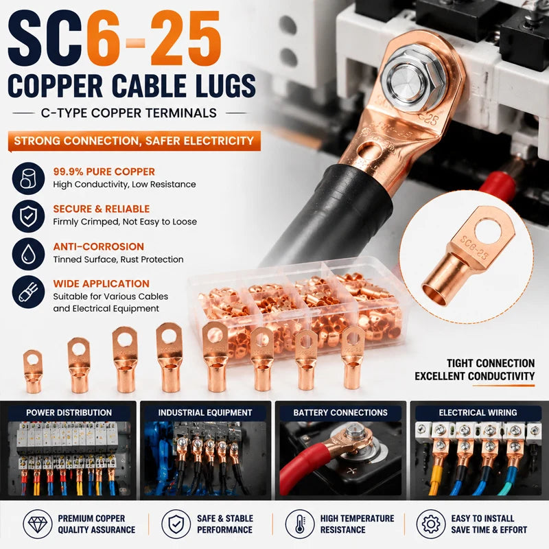 60Pcs Tinned Copper Crimp Ring Terminal Connectors – DIY & Auto Crimp Wire Terminals Babs