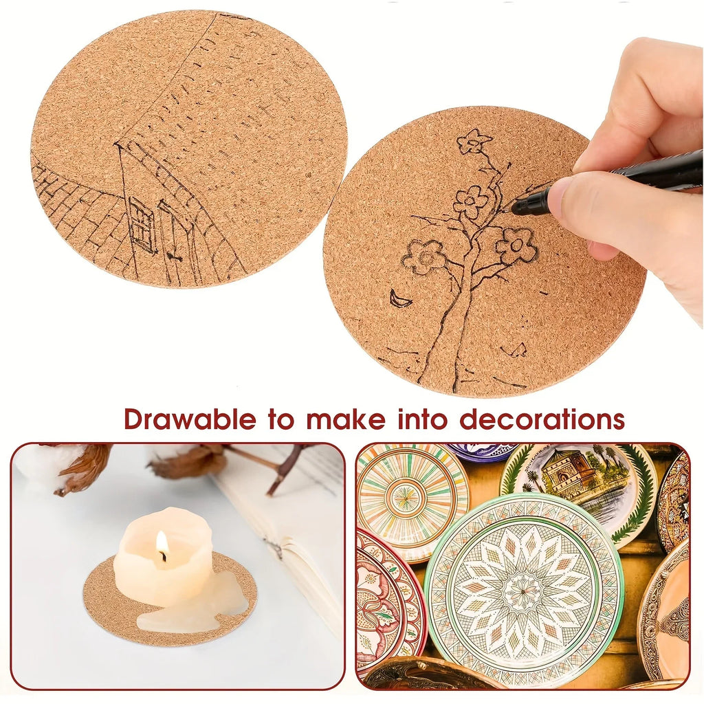 Self-Adhesive Cork Round Coaster Pads | DIY Heat Insulation Mats Cork Coaster Pads Babs
