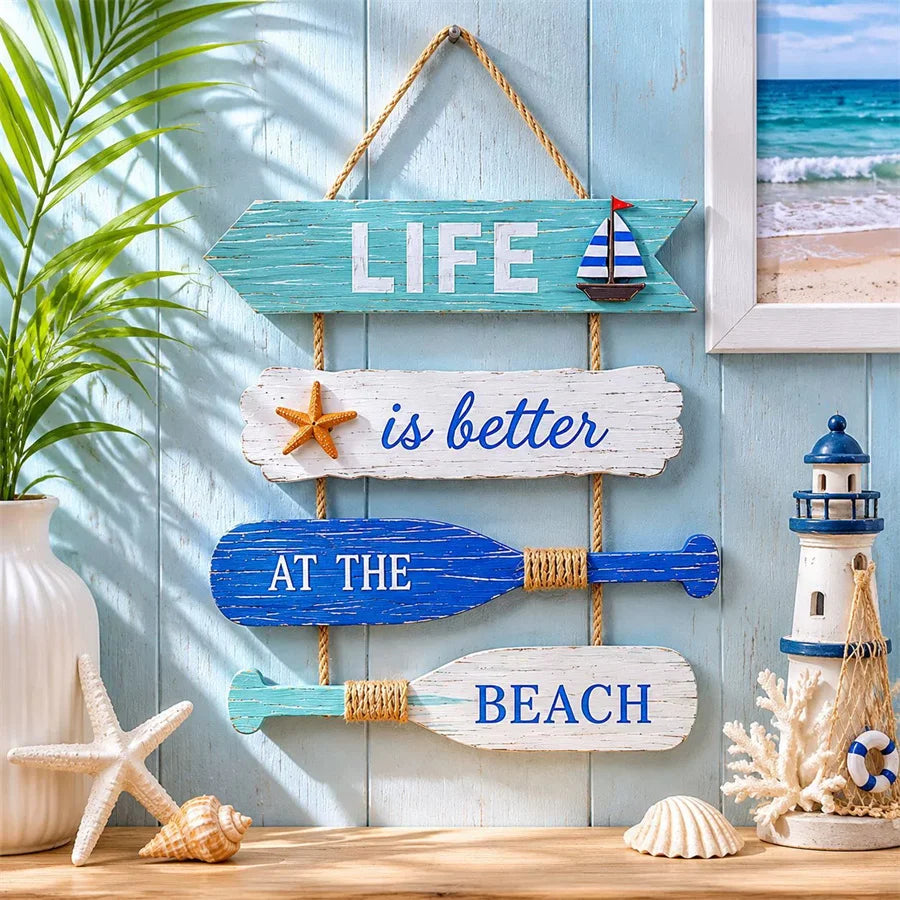 Wooden Ocean Theme Wall Hanging – Marine Style Home Decor Wall Hanging Decor Babs