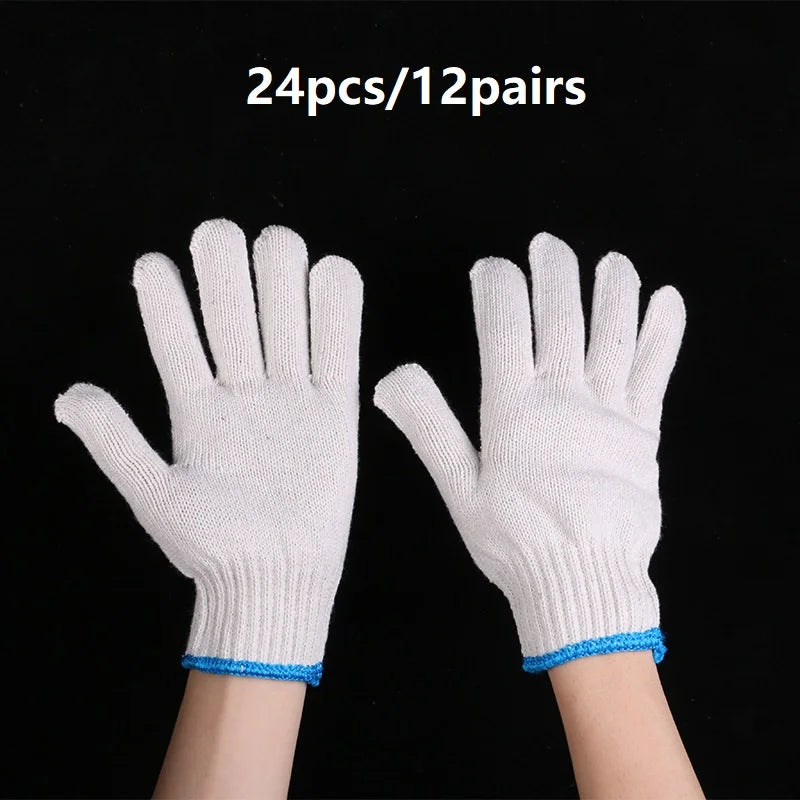 12 Pairs Cotton Yarn Work Gloves – Gardening & Labor Work Gloves Babs white