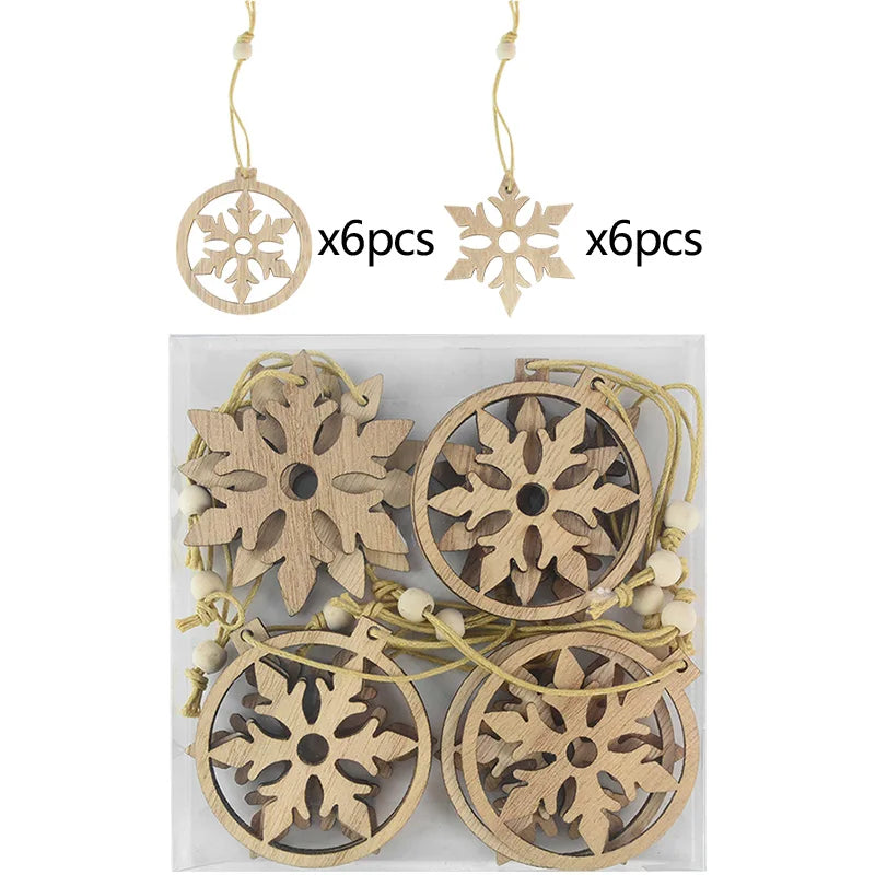 12 Christmas Wooden Ornaments – DIY Xmas Tree Pendants Christmas Wood Ornaments Babs Style1