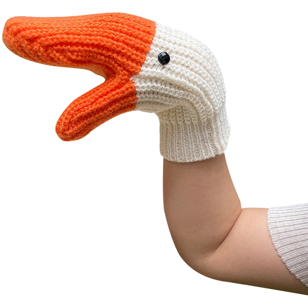 Kawaii Swan Mitten Gloves – Knitted 3D Goose Full Finger Unisex Novelty Knit Gloves Babs White
