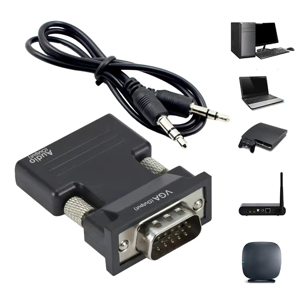 HDMI Female to VGA Male Adapter with Audio Cable – 1080p Video Display Adapter Babs