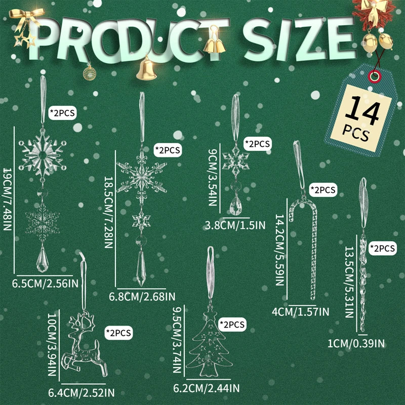 14-Piece Christmas Acrylic Snowflake & Icicle Ornament Set Christmas Tree Ornaments Babs 14pcs set