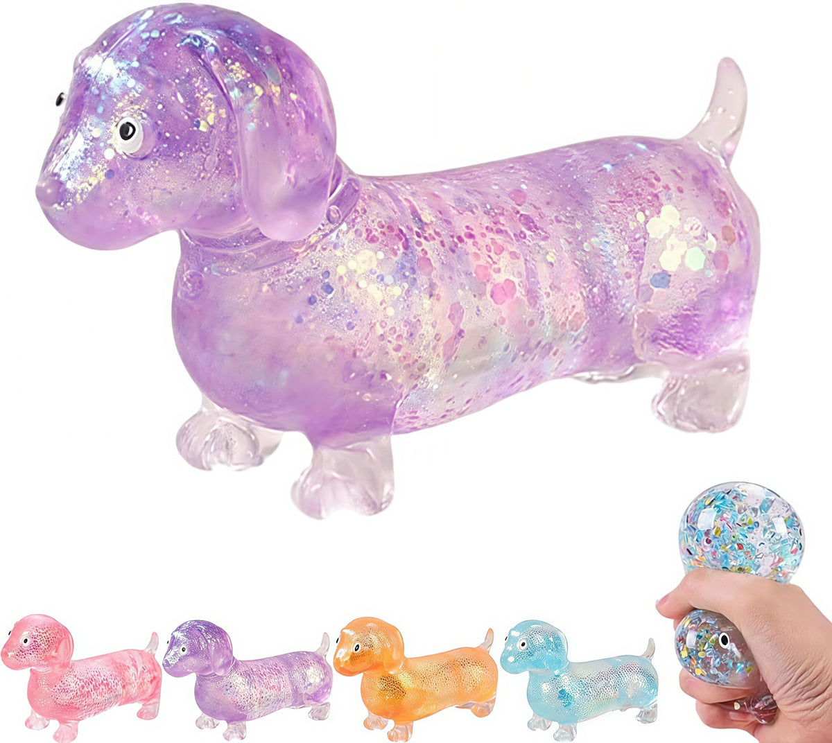 Sparkling Sausage Dog Slow Rising Squishy Fidget Toy Squishy Fidget Toy Babs Purple
