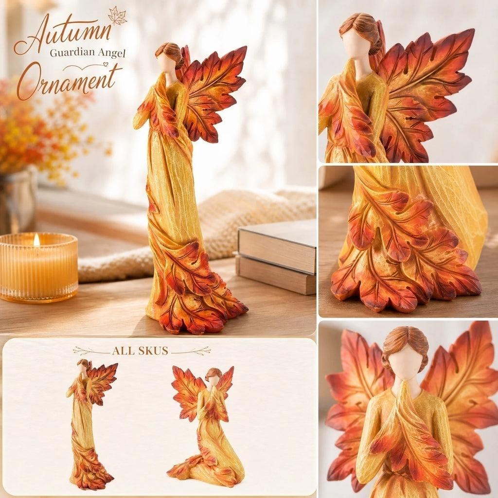 Autumn Maple Leaf Angel Figurines – 2-Piece Resin Statue Set Resin Figurine Set Babs