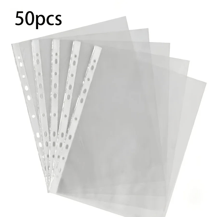 A4 11-Hole Clear PP Loose Leaf File Pockets | Document Sleeves File Pockets Babs 50pcs