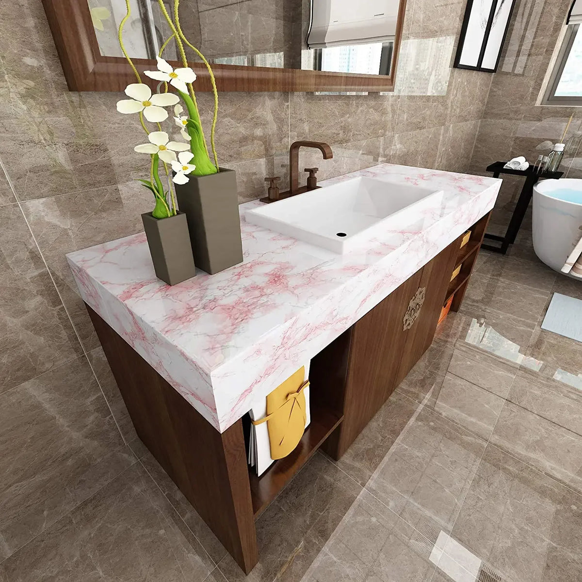 Pink Marble Peel & Stick Vinyl Wallpaper – Waterproof Contact Paper Peel & Stick Wallpaper Babs
