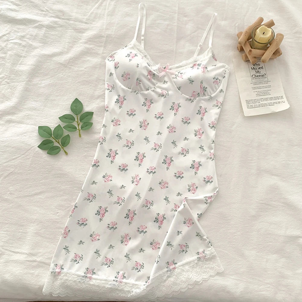 Women's Lace Trim Spaghetti Strap Nightgown Mini Sleepshirt Women's Nightgown Babs