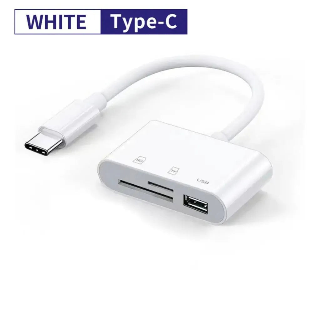KEBIDUMEI 3-in-1 USB-C OTG Card Reader Dual SD TF Slot Adapter USB Card Reader Babs WHITE